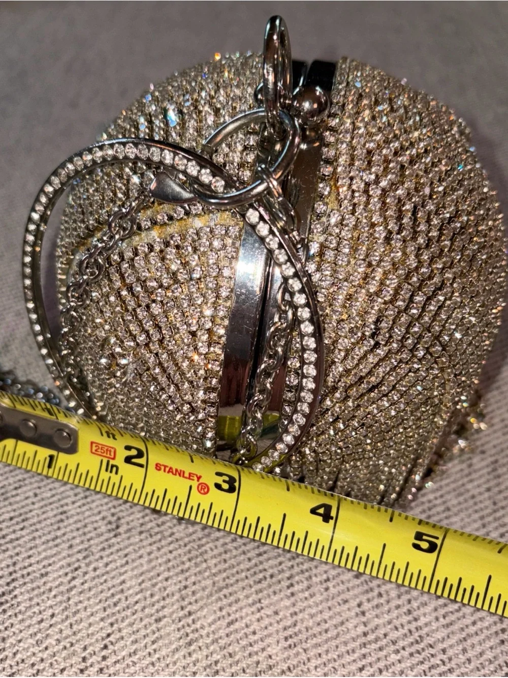 Silver Crystal Fringe Wristlet Clutch with Metal Bangle